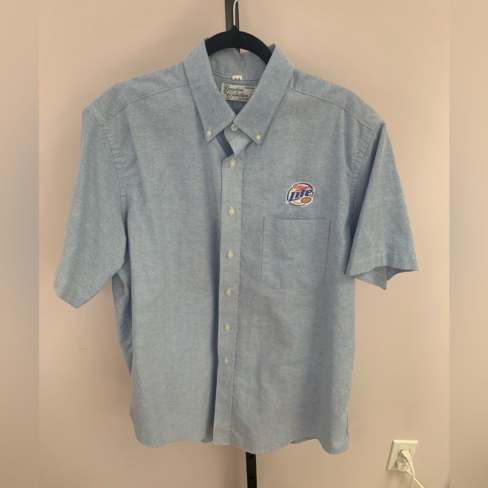 Vintage Miller Lite Beer Blue Uniform Work Shirt Riverside Mens 17.5